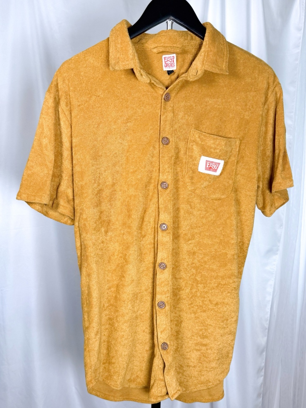 Fifty7 by Jack’s Surfboards Men’s Terry Cloth Button Down Shirt Mustard M